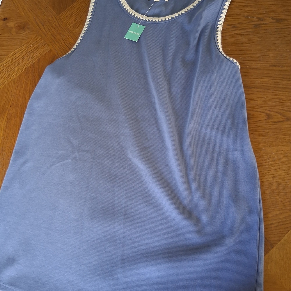 Maurices Blue Top with Embroidered Cream Detailing